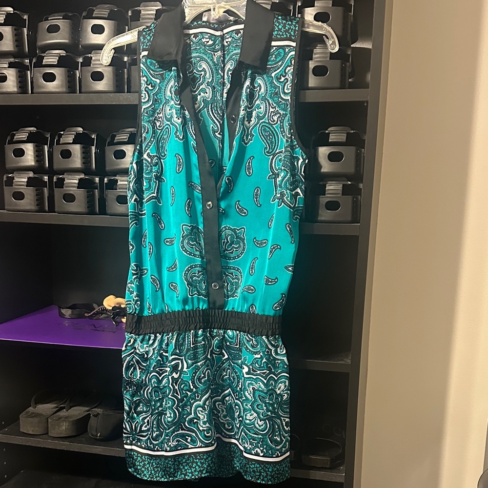 MICHAEL Michael Kors Teal and Black Paisley Jumpsuit